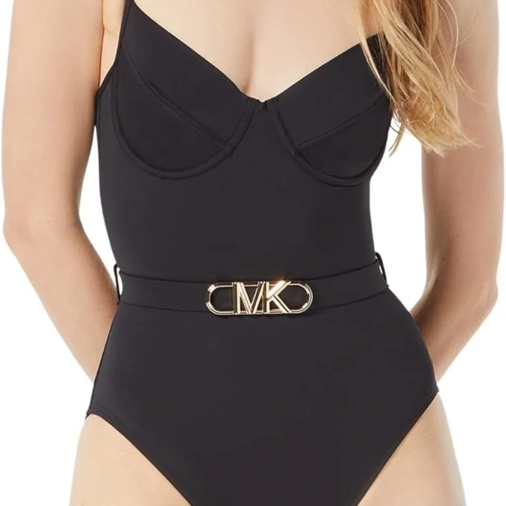 Michael Kors Solids logo belt Underwire One-Piece NWT 8 - Picture 3 of 6